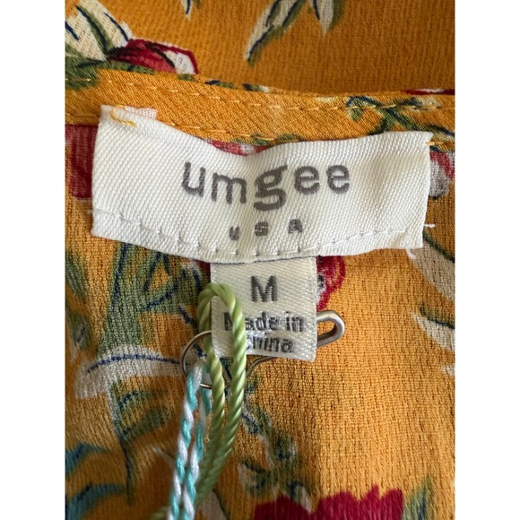 Umgee Floral Midi Dress Women Size M Mustard Yellow Boho Crochet Cottagecore - Picture 7 of 10